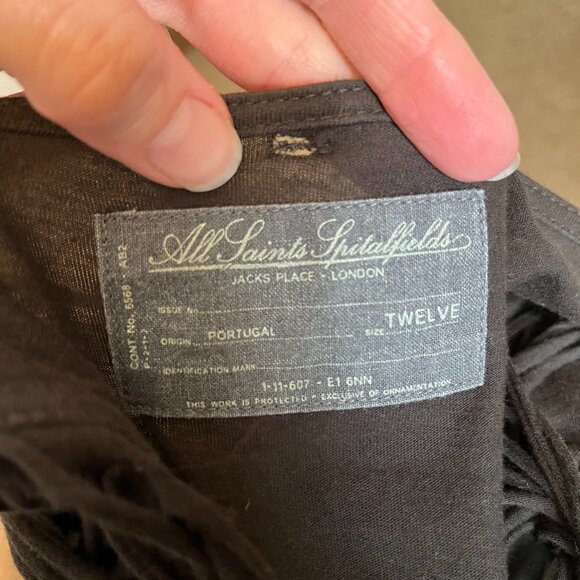 Allsaints Strappy Mummy Dress Black Size 12 Medium Cotton Fringe Tattered Gothic - Picture 13 of 15